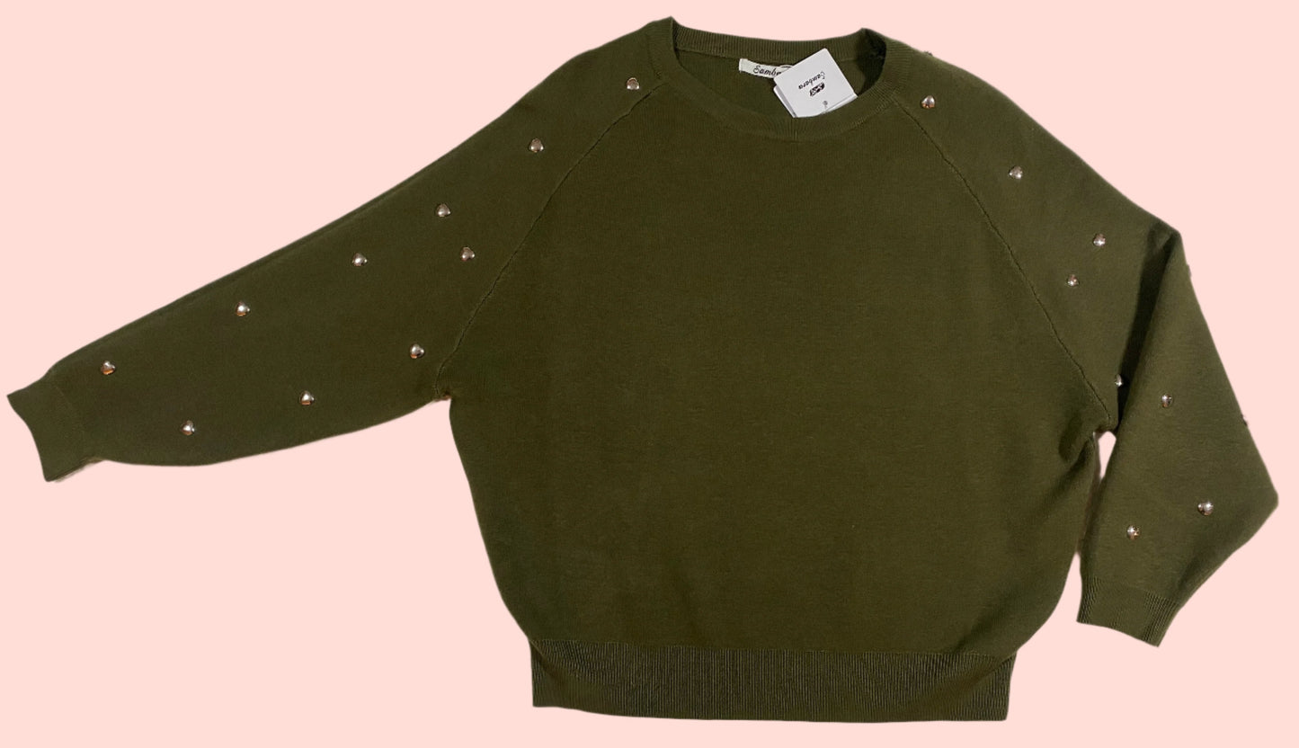Khaki Green Studded Jumper