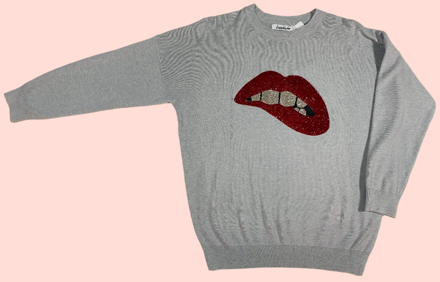 Grey Jumper with Embellished Lips