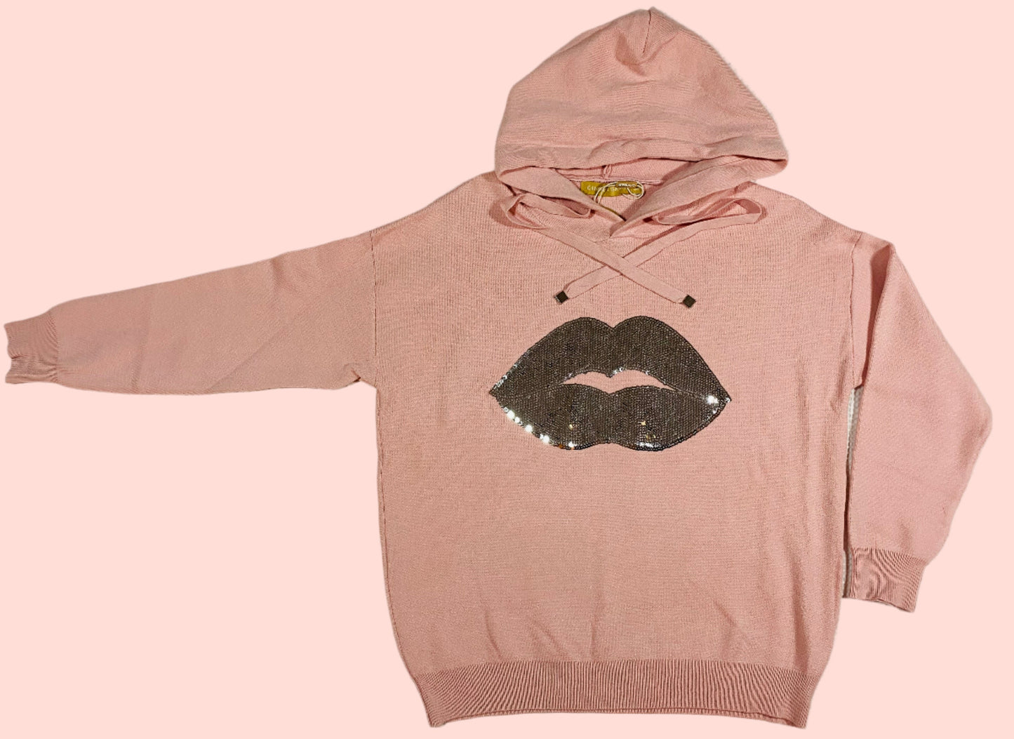 Pink Hooded Jumper with Sequin Lips