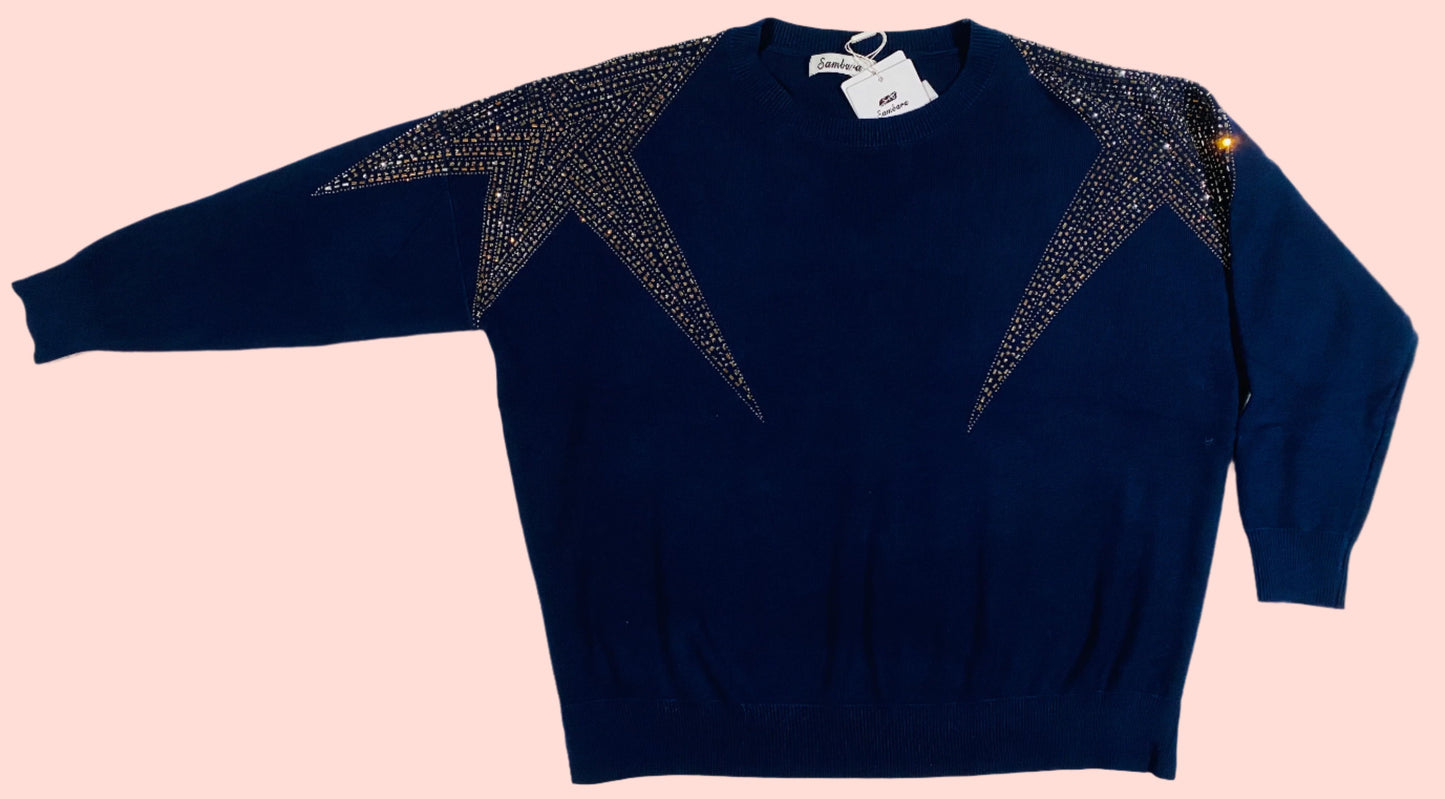 Deep Blue Jumper with Shoulder Stars